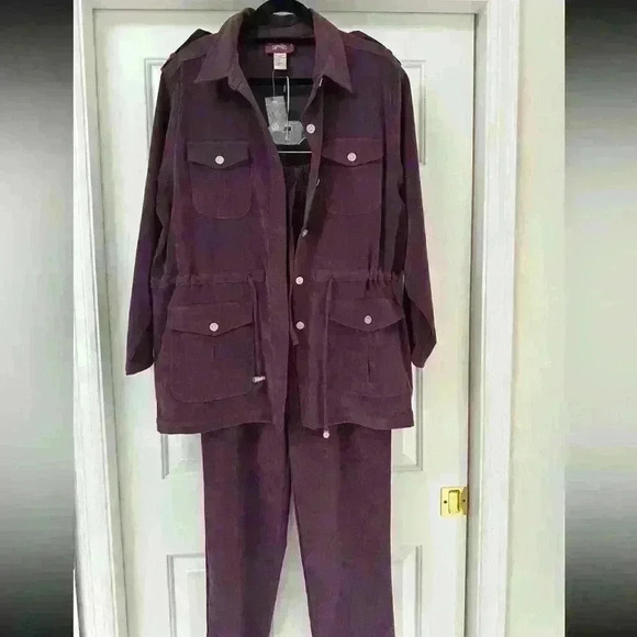 Denim & Co RARE NWT‎ Vintage Purple 2 Piece Set Microfiber / Velvet Leisure Sz L - Picture 1 of 5